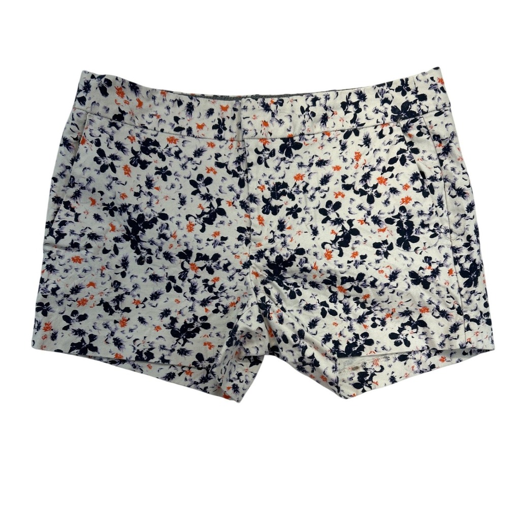 Banana Republic‎ Shorts Womens 4 White Floral Hampton Fit Cotton Blend Mid Rise